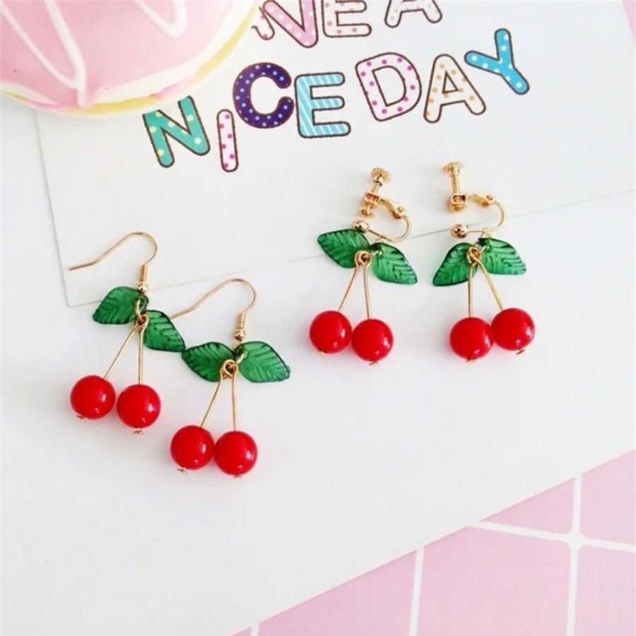 Accessories Kawaii Shop | Kawaii Japanese Red Cherry Drop Earrings