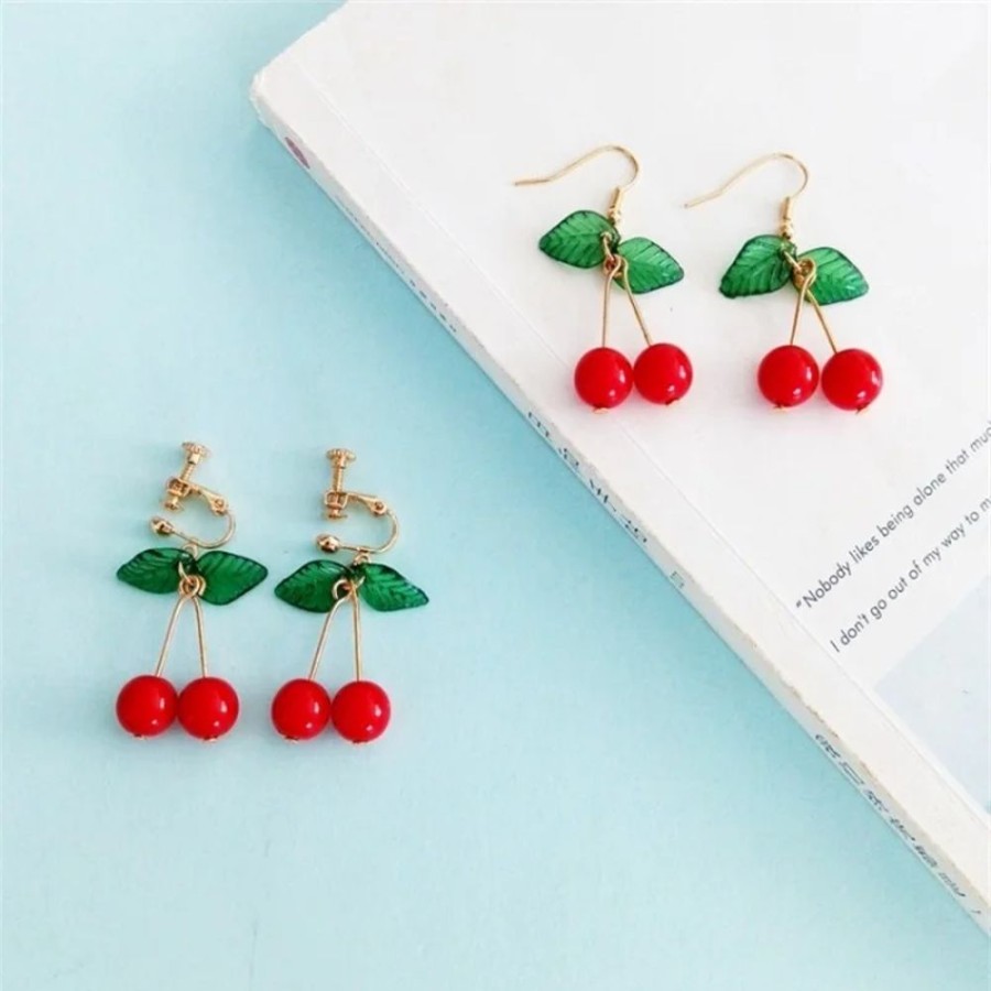 Accessories Kawaii Shop | Kawaii Japanese Red Cherry Drop Earrings