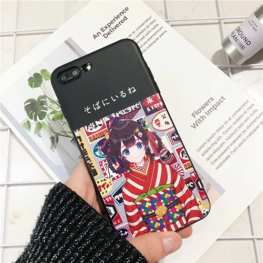 Home & Gadgets Kawaii Shop | Kawaii Cartoon Japanese Kimono Girl Iphone Case Black