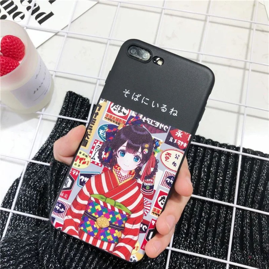 Home & Gadgets Kawaii Shop | Kawaii Cartoon Japanese Kimono Girl Iphone Case Black