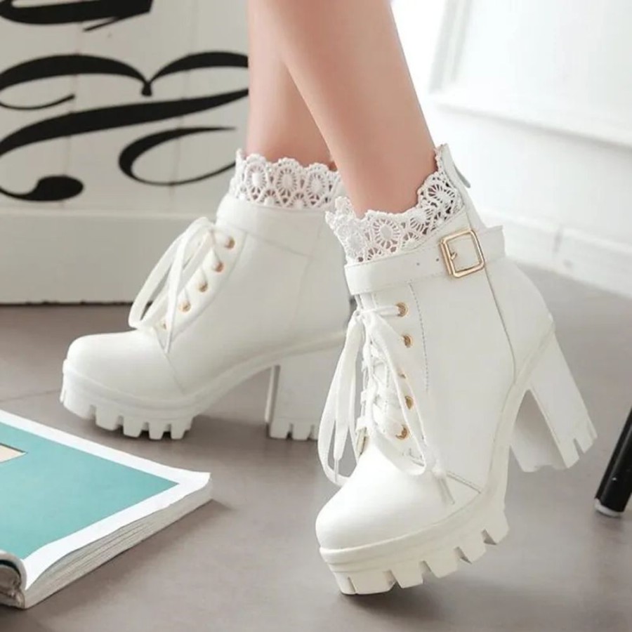 Fashion Kawaii Shop Shoes & Boots | White & Black Lolita High-Heeled Boots