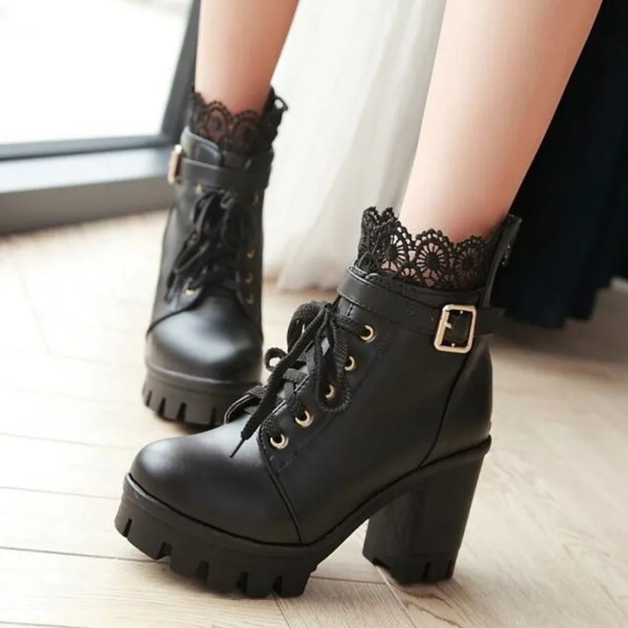 Fashion Kawaii Shop Shoes & Boots | White & Black Lolita High-Heeled Boots