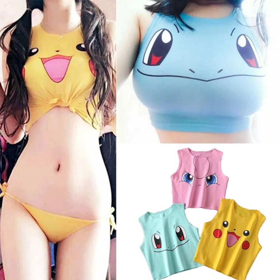 Fashion Kawaii Shop Tank & Crop Tops | Kawaii Harajuku Pokemon Pikachu Crop Tops