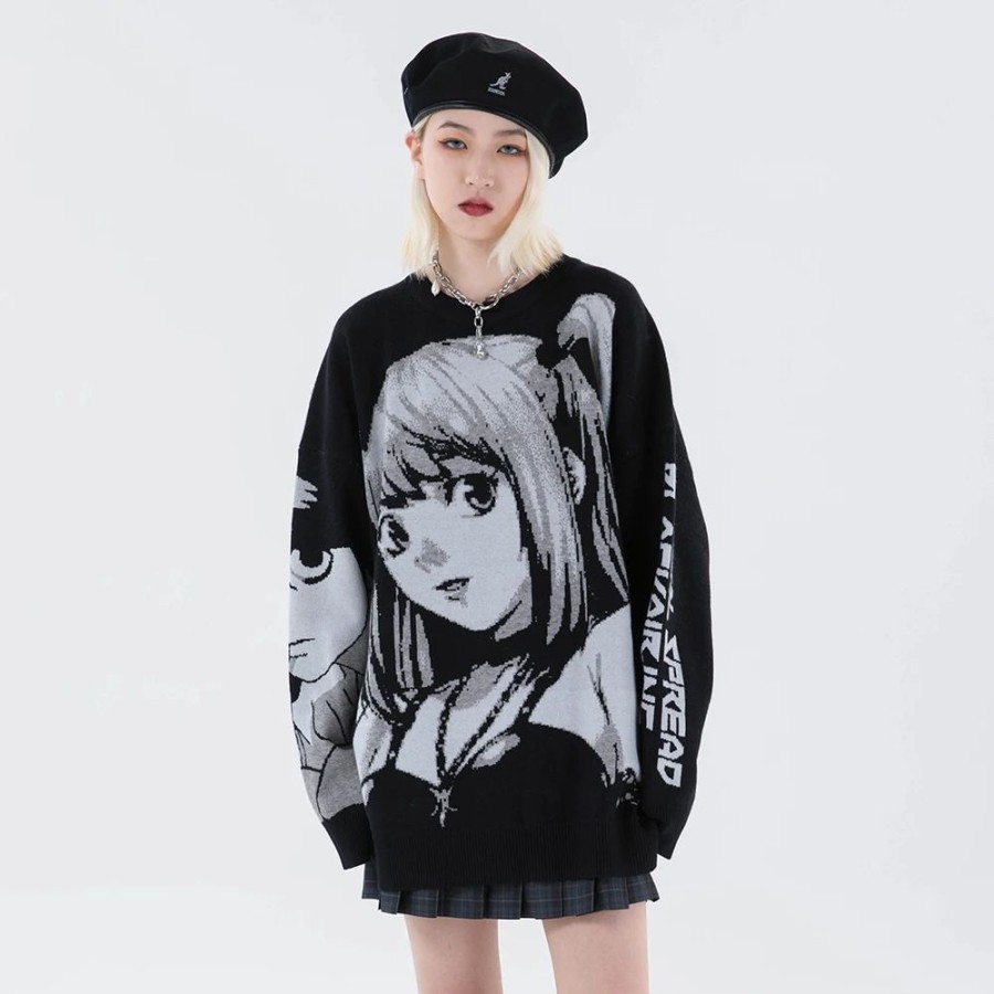 Fashion Kawaii Shop Sweaters & Hoodies | Harajuku Death Note Isa Isa Sweater Black