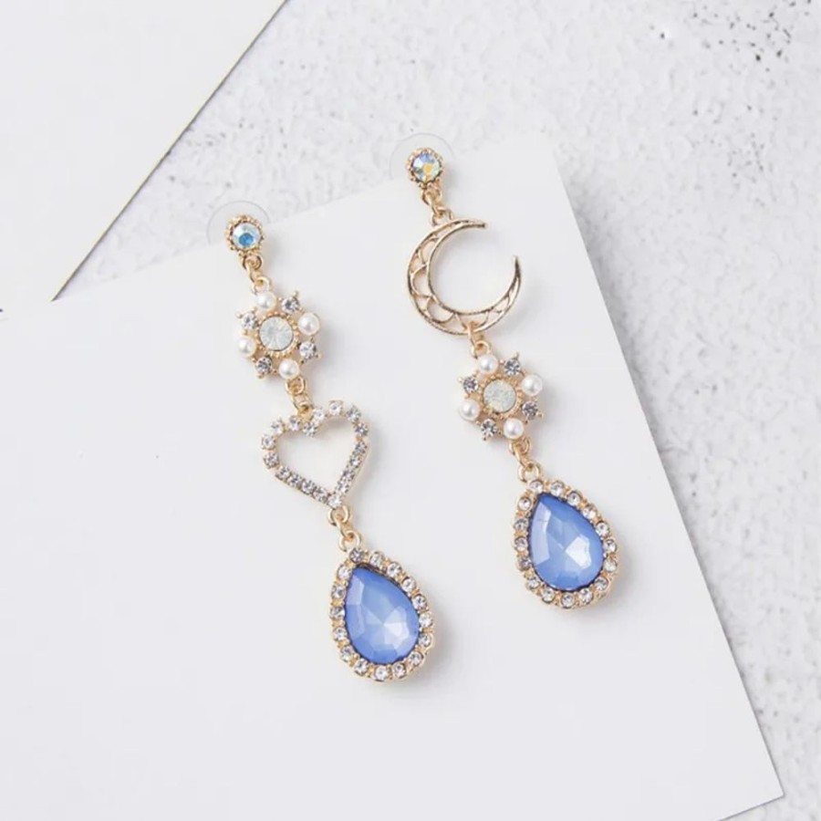 Accessories Kawaii Shop | Lolita Asymmetry Rhinestone Moon Drop