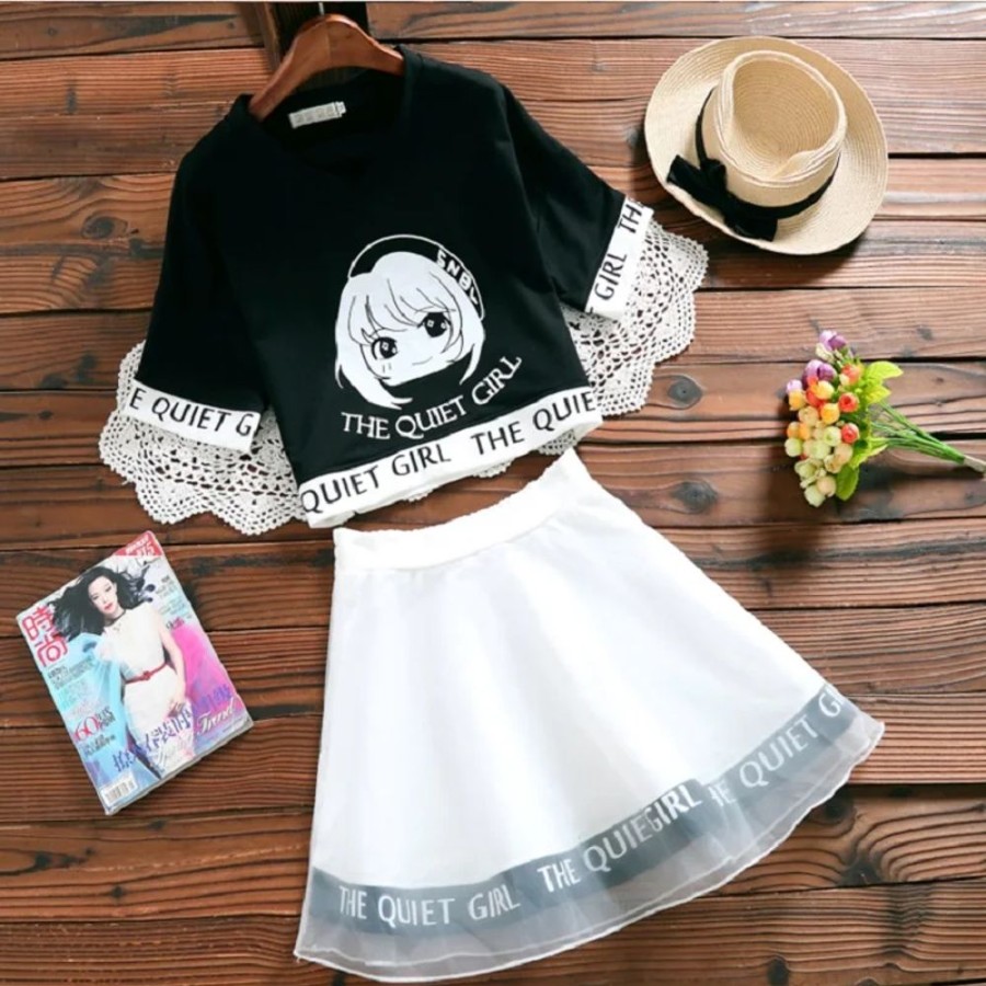 Fashion Kawaii Shop Skirts | Japane E Ori Co Ege Gir Two Piece Kawaii Crop & High Wai T Ini Kirt