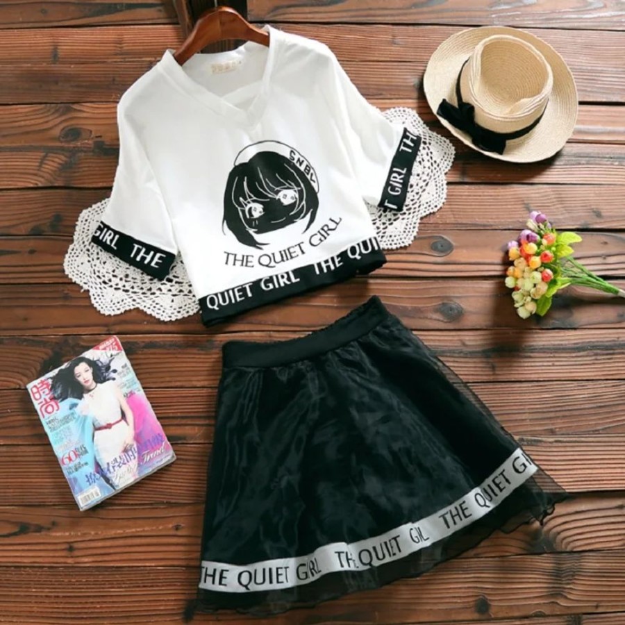 Fashion Kawaii Shop Skirts | Japane E Ori Co Ege Gir Two Piece Kawaii Crop & High Wai T Ini Kirt