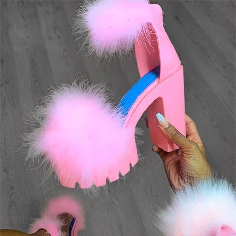 Stationary Kawaii Shop | Kawaii Platform Fur Sandal Heels