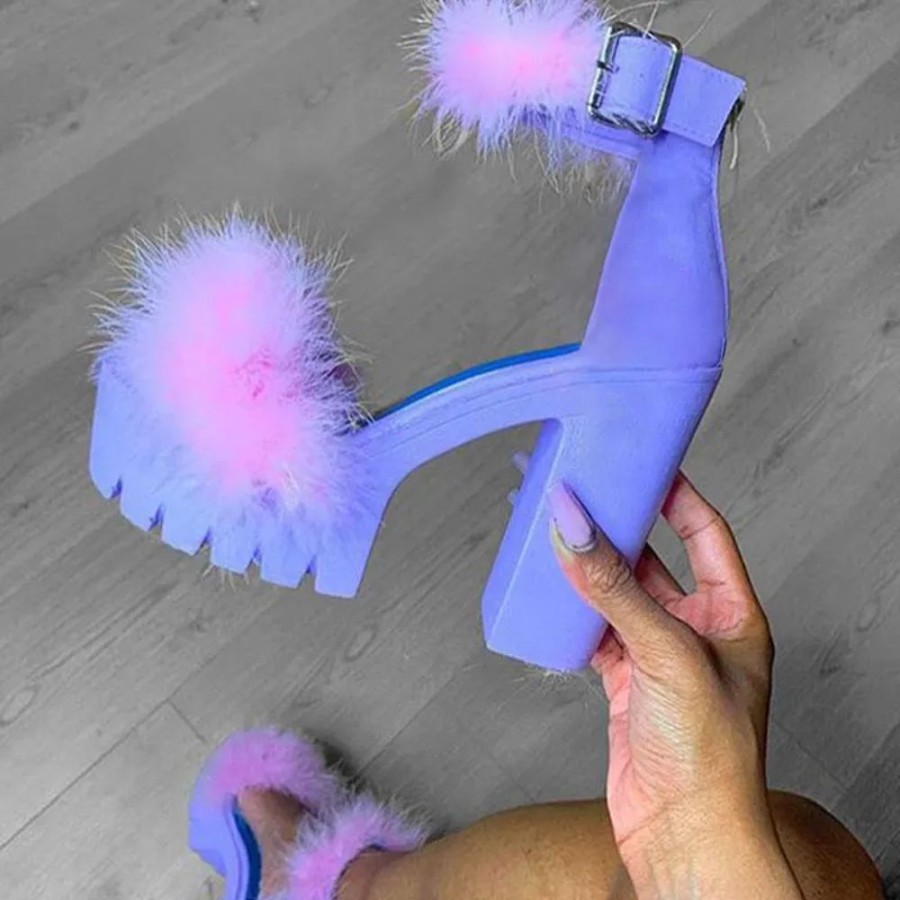 Stationary Kawaii Shop | Kawaii Platform Fur Sandal Heels