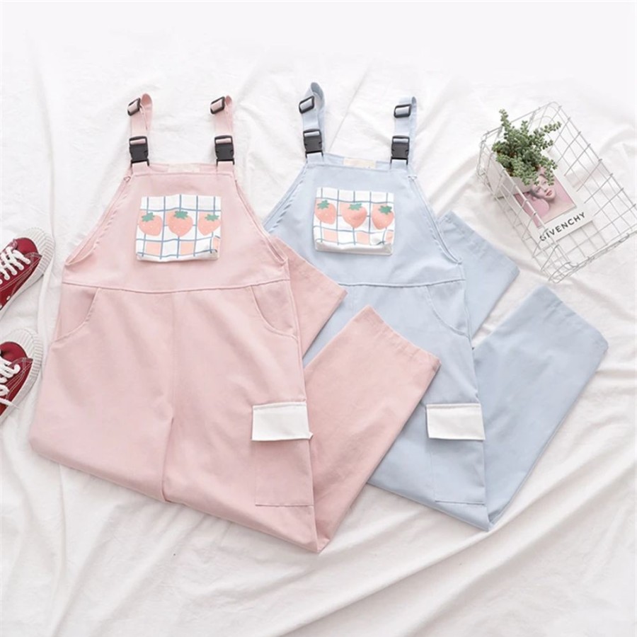 Fashion Kawaii Shop Pants & Leggings | Kawaii Vintage Strawberry Trousers Overa S