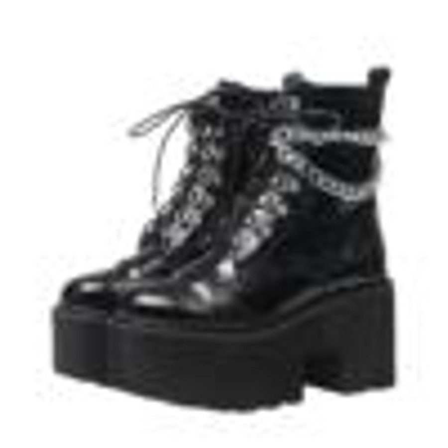 Fashion Kawaii Shop Shoes & Boots | Gothic Leather Chain Boots Black Shoes