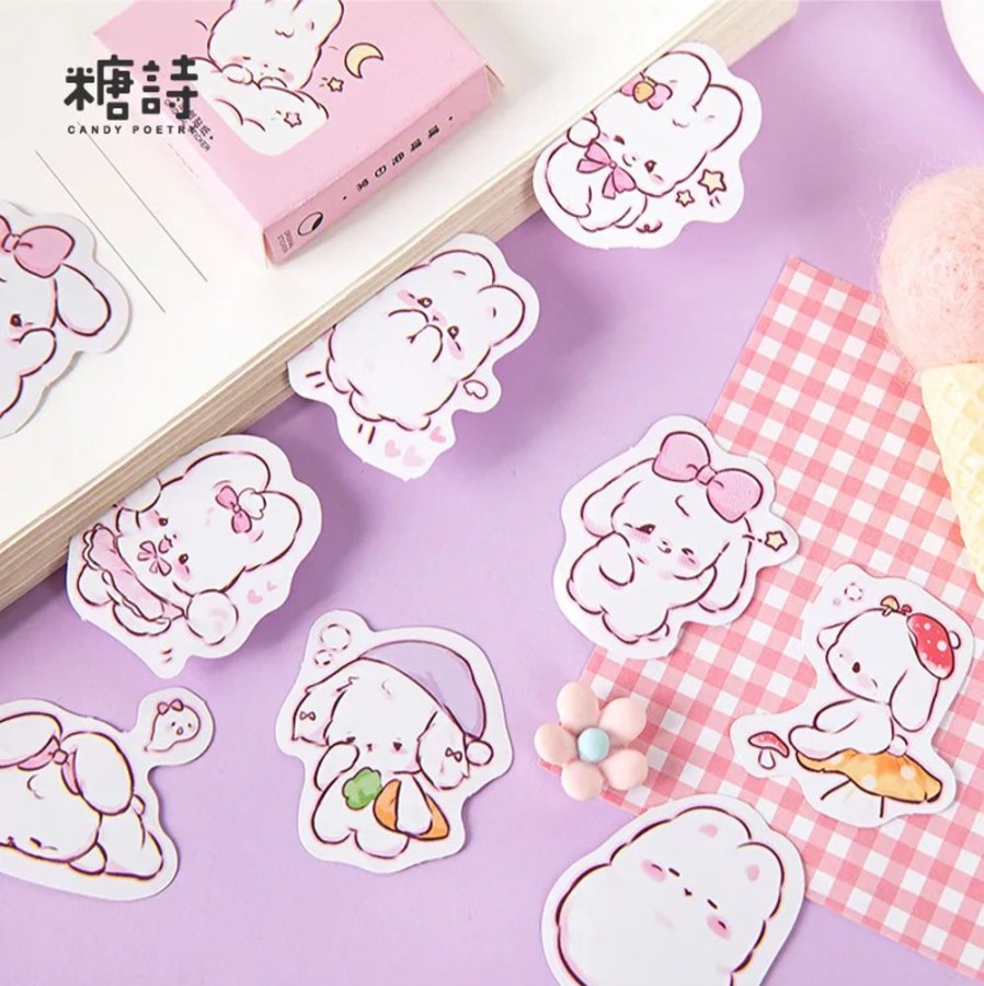 Stationary Kawaii Shop | 45 Pcs Of Kawaii Rabbit Scrapbook Stickers