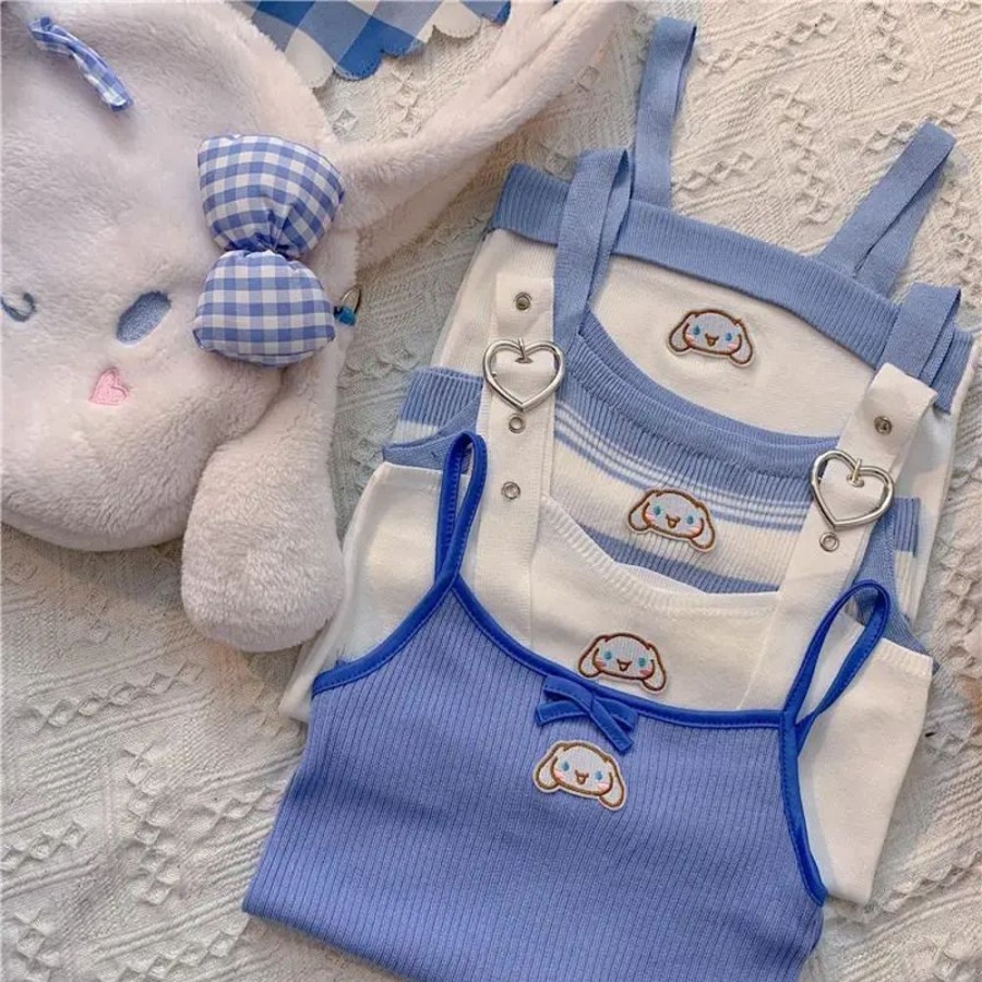 Fashion Kawaii Shop Tank & Crop Tops | Kawaii Sanrio Cinnamoroll Tank Top Blue And White Summer Vest