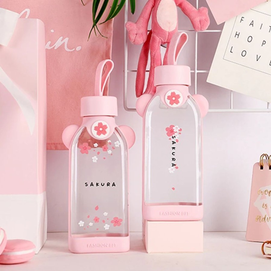 Home & Gadgets Kawaii Shop | Kawaii Portable Cherry Blossom Sakura Glass Bottle