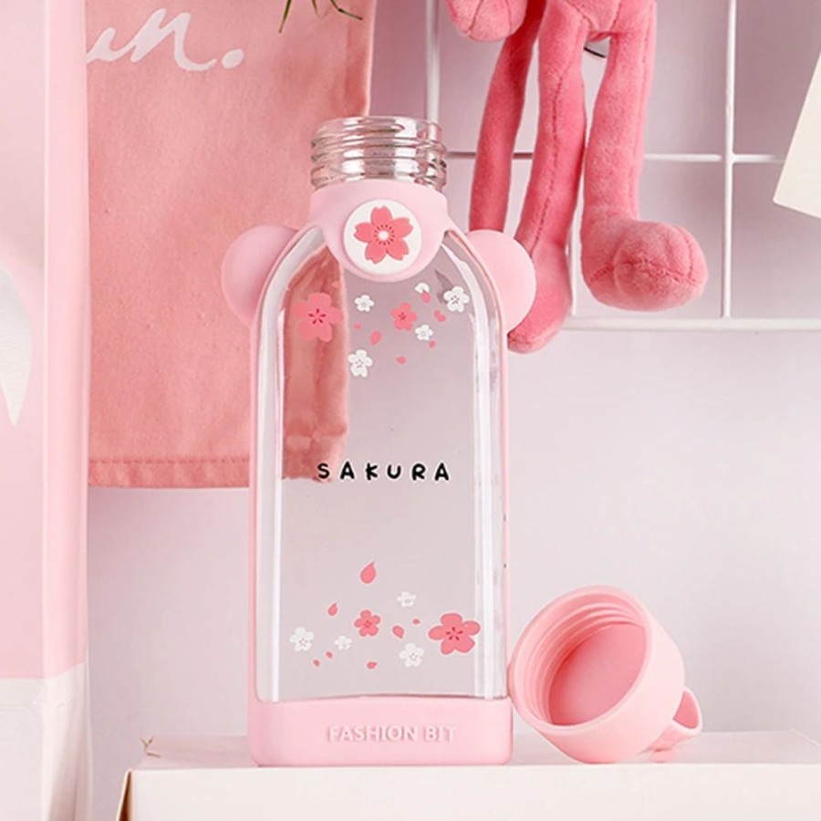 Home & Gadgets Kawaii Shop | Kawaii Portable Cherry Blossom Sakura Glass Bottle