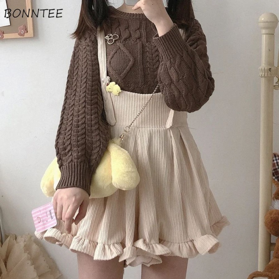 Fashion Kawaii Shop Dresses | Harajuku Corduroy Ruff E P Ay Uit