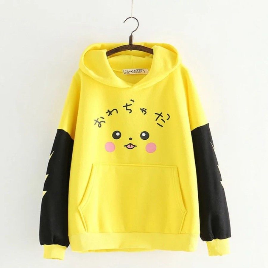 Fashion Kawaii Shop Sweaters & Hoodies | Kawaii Poke On Pikachu Cotton Hoodie With Ong Pikachu Ear