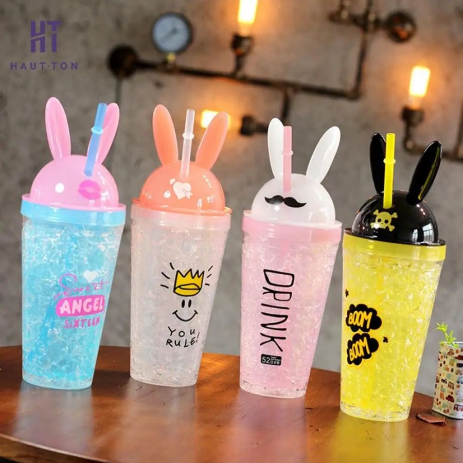 Home & Gadgets Kawaii Shop | Cute Water Bottle With Bunny Ears And A Straw