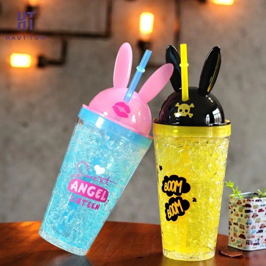 Home & Gadgets Kawaii Shop | Cute Water Bottle With Bunny Ears And A Straw