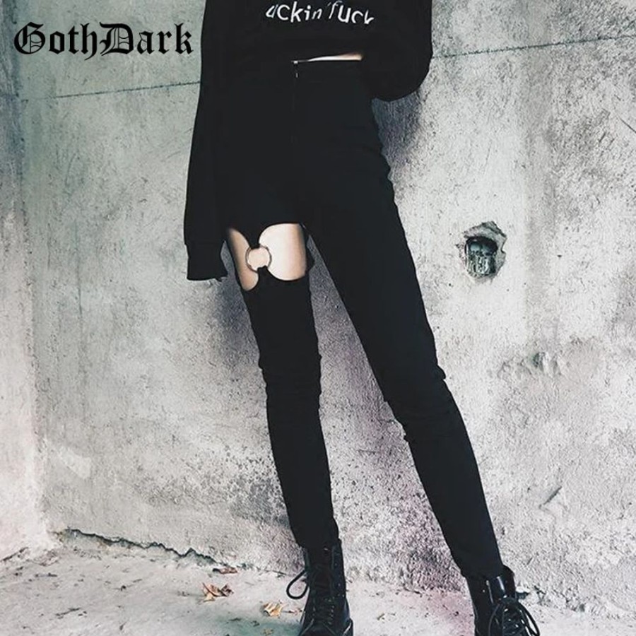 Fashion Kawaii Shop Pants & Leggings | Gothic Thigh Opened Egging Black