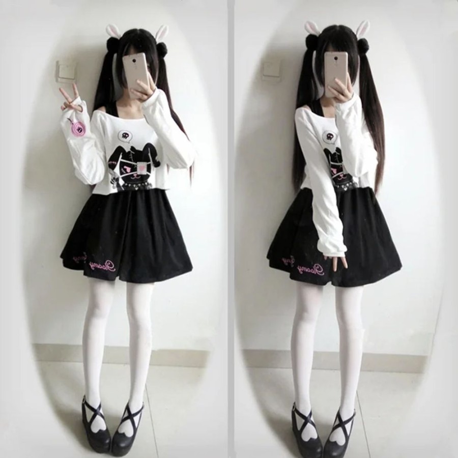 Fashion Kawaii Shop Sweaters & Hoodies | Harajuku Rabbit O Ita Dress Black