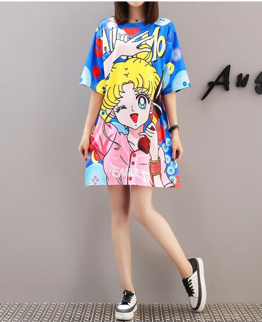 Fashion Kawaii Shop Dresses | Cool Summer Harajuku Sailor Moon T Shirt Dresses