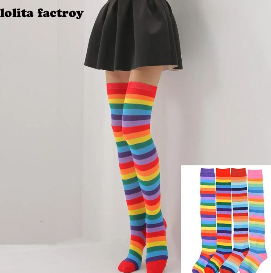 Fashion Kawaii Shop Socks & Stockings | Pastel Rainbow Thigh Highs