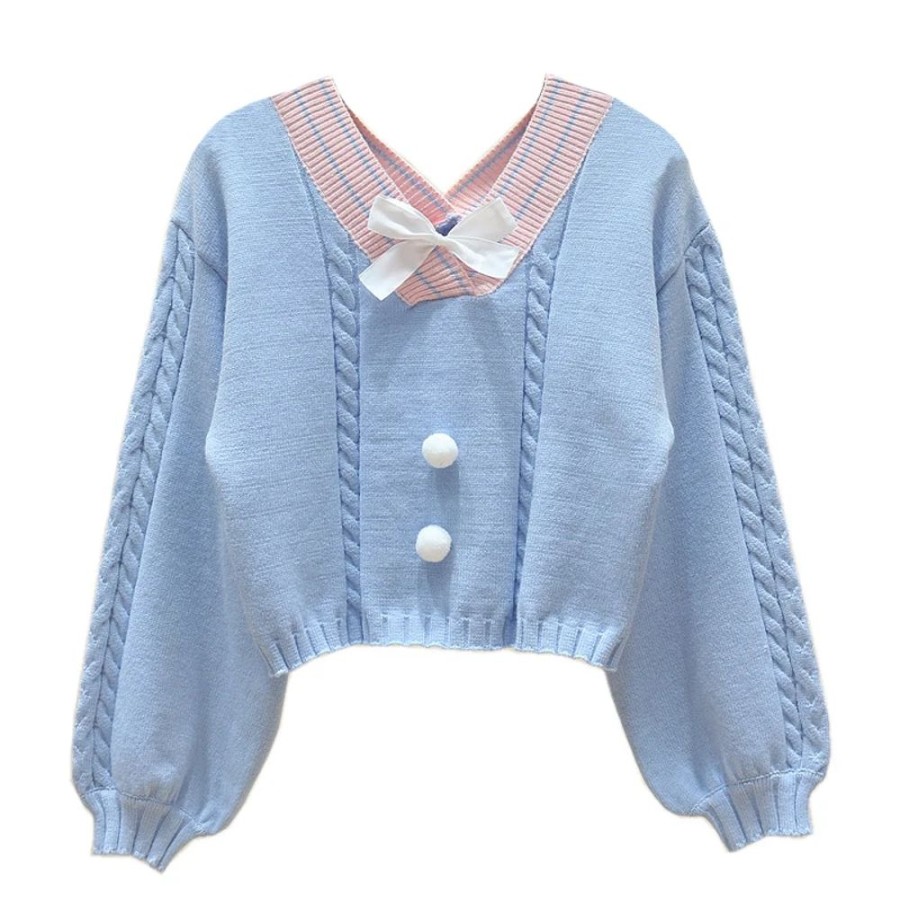 Fashion Kawaii Shop Sweaters & Hoodies | Vintage Bow Knitted Korean Sweater