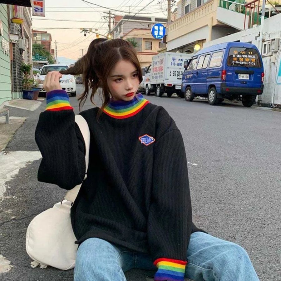 Fashion Kawaii Shop Sweaters & Hoodies | Kawaii Harajuku Rainbow Parts Sweater