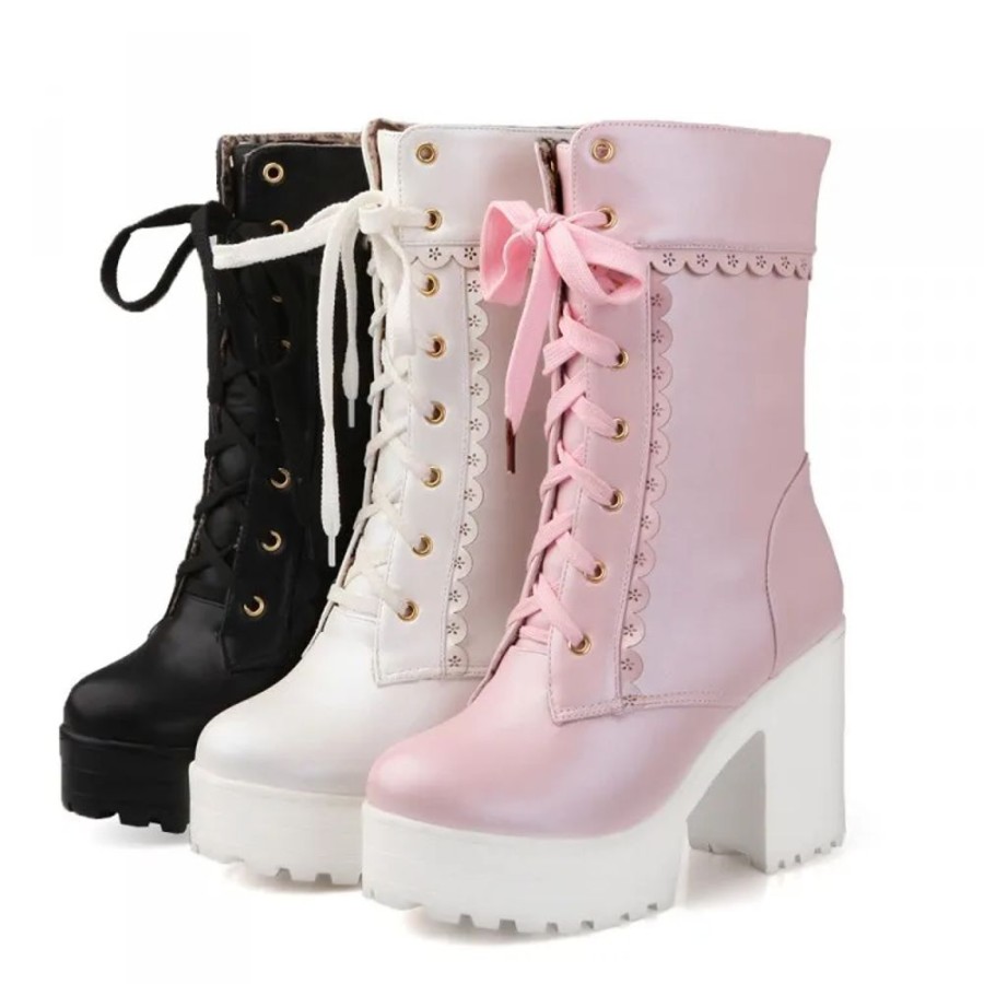 Fashion Kawaii Shop Shoes & Boots | Chunky Lace Platform Boots