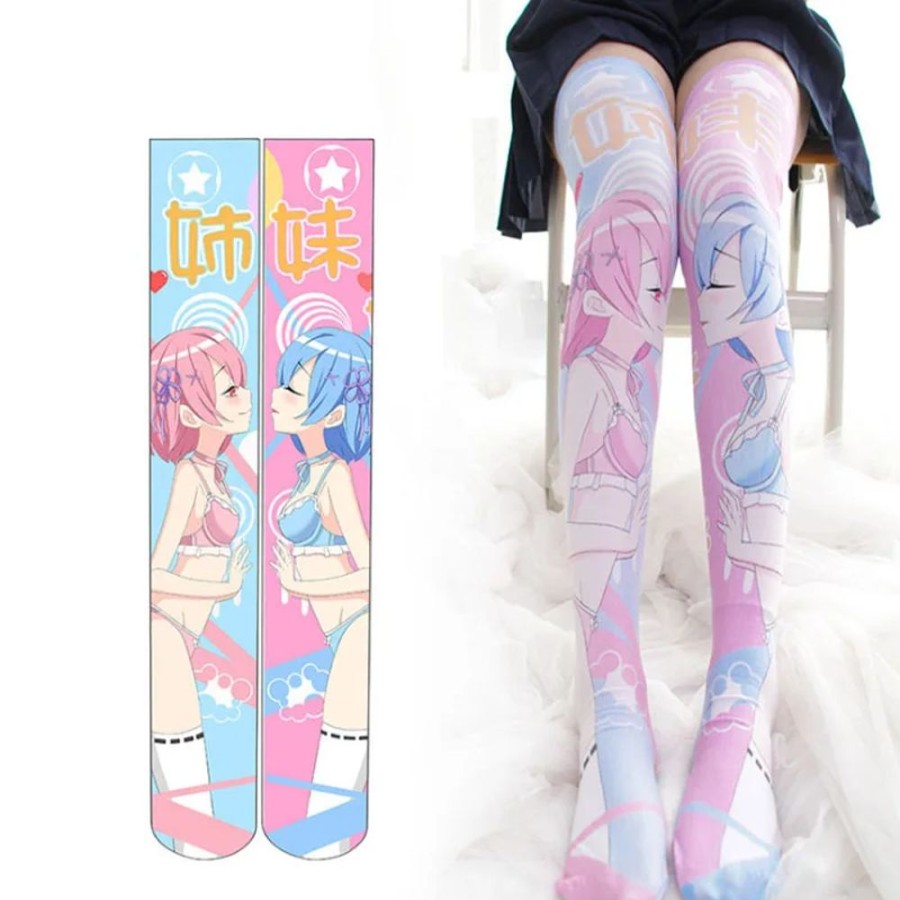 Fashion Kawaii Shop Socks & Stockings | Japanese Re: Zero Rem Ram Lolita Stockings