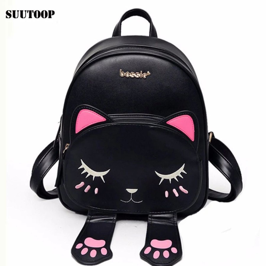 Accessories Kawaii Shop | Cute Harajuku Cat Leather Backpack