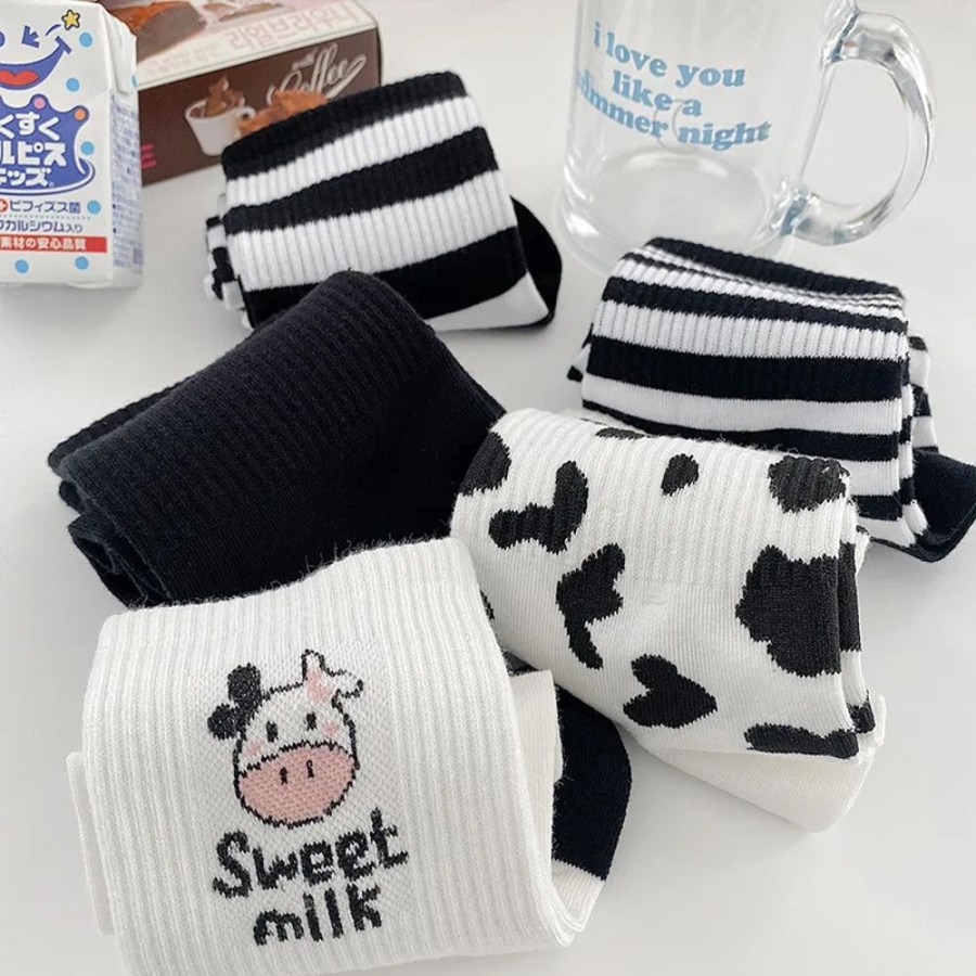 Fashion Kawaii Shop Socks & Stockings | Kawaii Funny Cow Milk Socks (Buy One & Get Another For Free)