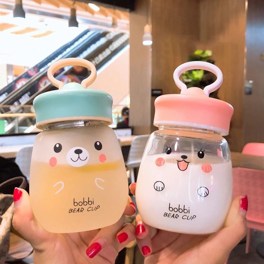 Home & Gadgets Kawaii Shop | Kawaii Bear Transparent Or Frosted Glass Water Bottle