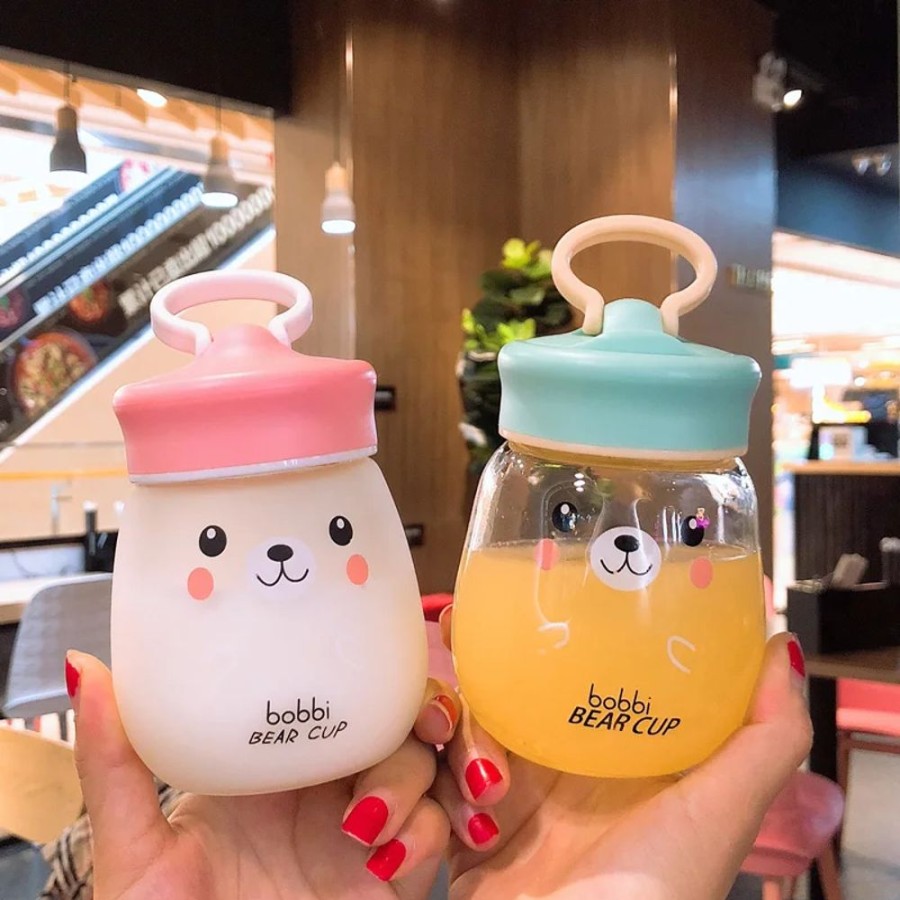 Home & Gadgets Kawaii Shop | Kawaii Bear Transparent Or Frosted Glass Water Bottle