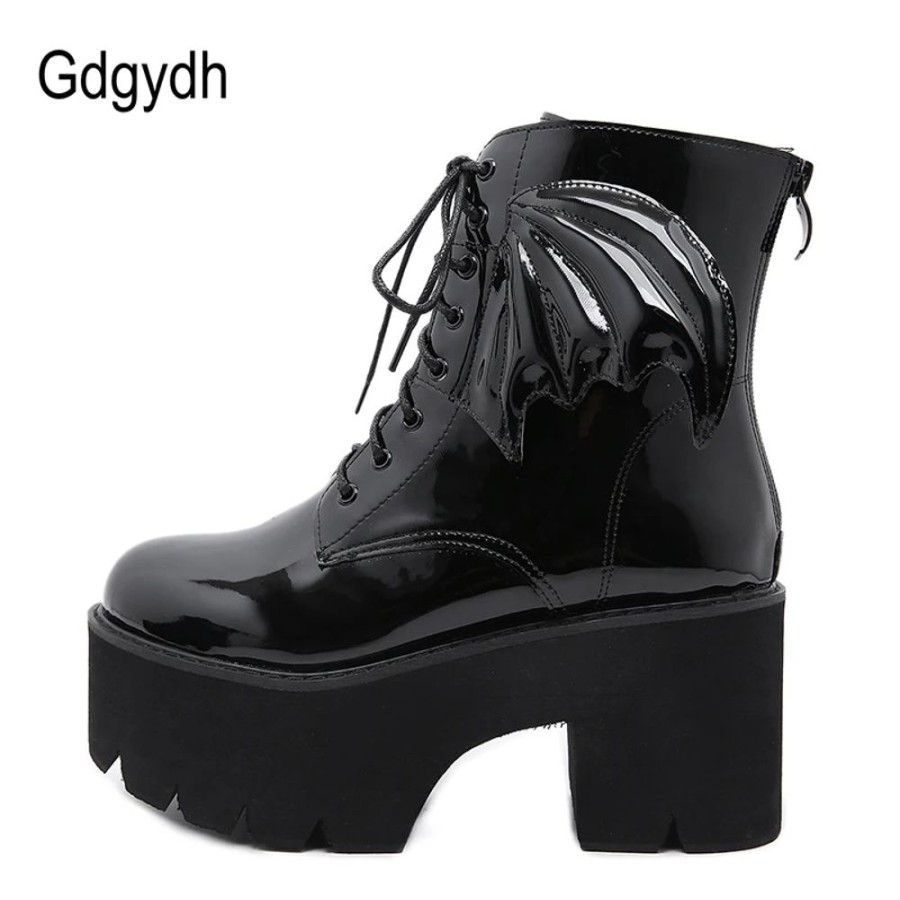 Fashion Kawaii Shop Shoes & Boots | Angel Wing Ankle Platform Boots Black Shoes