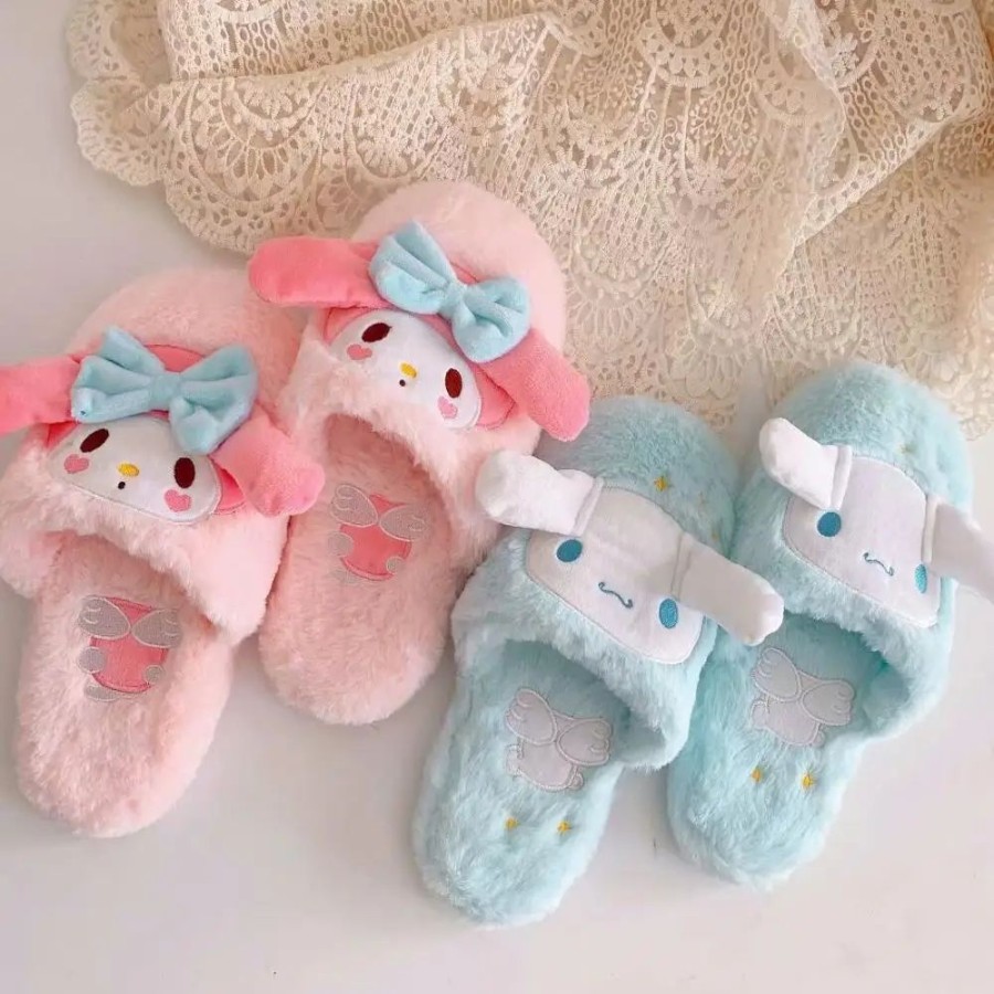 Fashion Kawaii Shop Slippers | Cinnamoroll Melody Pompompurin Hello Kitty Plush Slippers