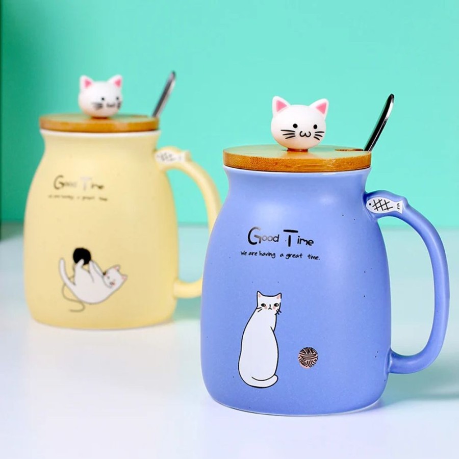 Home & Gadgets Kawaii Shop | Cat Heat-Resistant With Cover & Spoon Mug