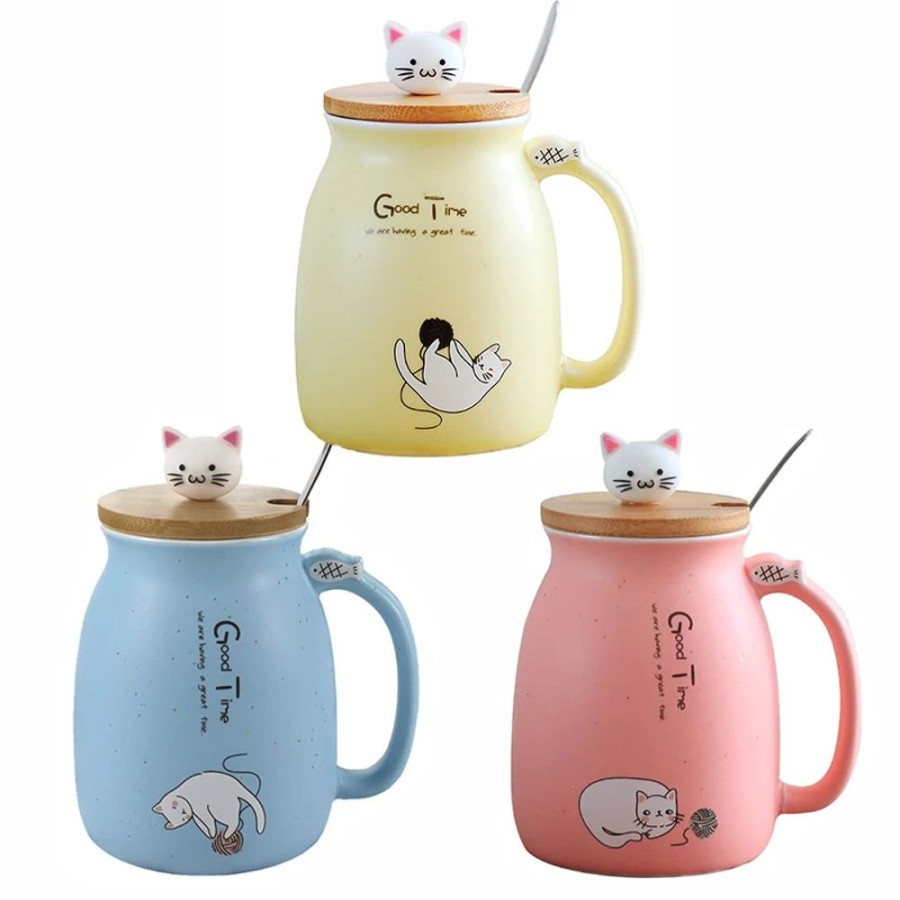 Home & Gadgets Kawaii Shop | Cat Heat-Resistant With Cover & Spoon Mug