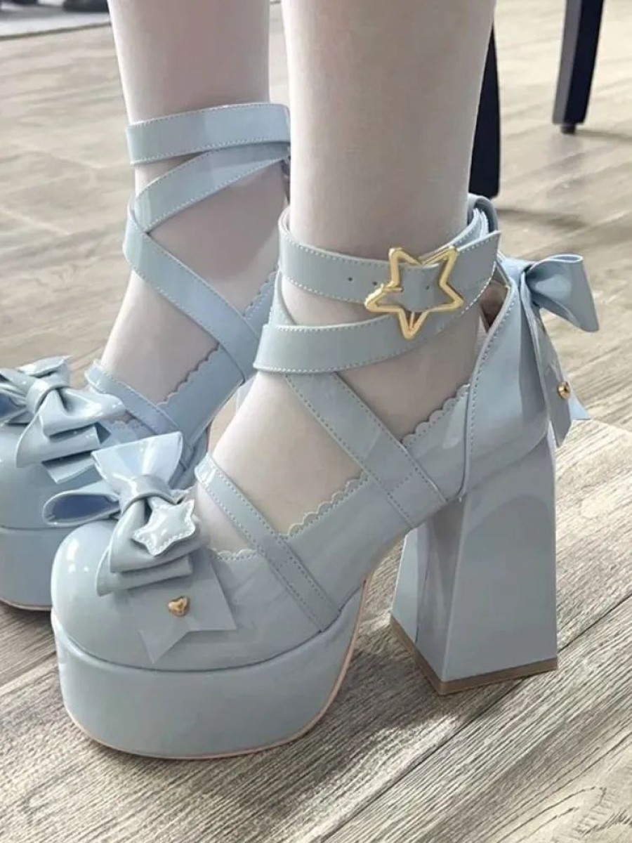 Fashion Kawaii Shop Shoes & Boots | Vintage Kawaii Mary Janes With Star Buckle Women'S Lolita Platform Shoes