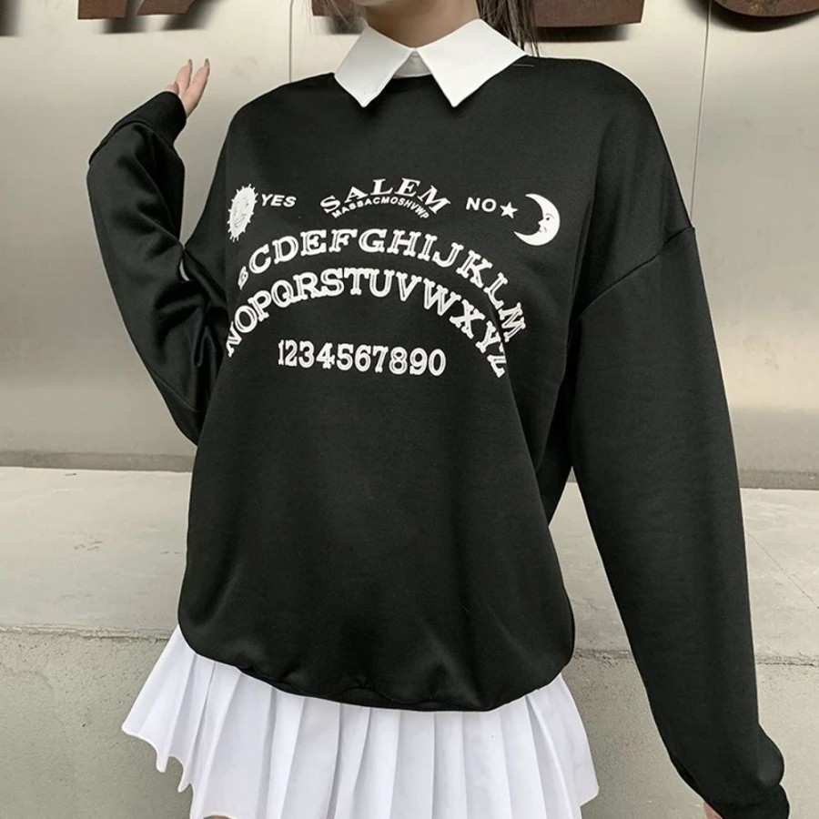 Fashion Kawaii Shop Sweaters & Hoodies | Gothic O Ita Ouija Hoodie Black