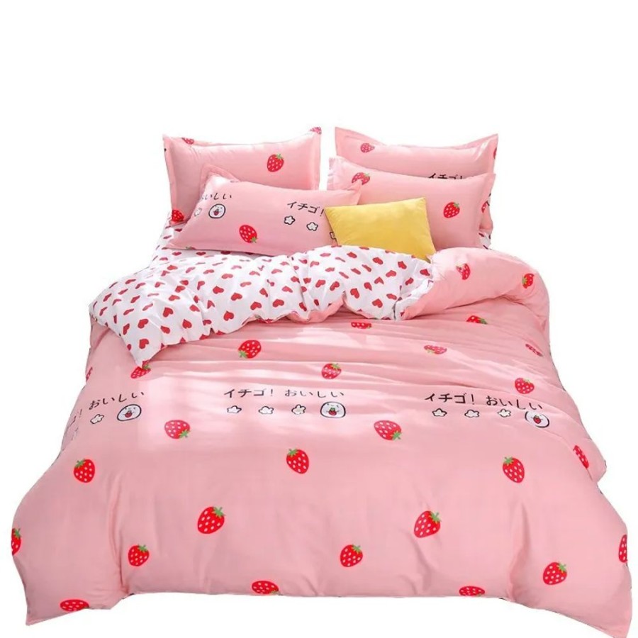 Home & Gadgets Kawaii Shop | 4Pcs Kawaii Strawberry Pink Bedding Set