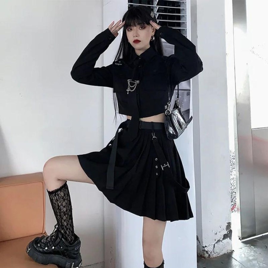 Fashion Kawaii Shop Skirts | Harajuku Treetwear Punk Chain Ribbon Jacket