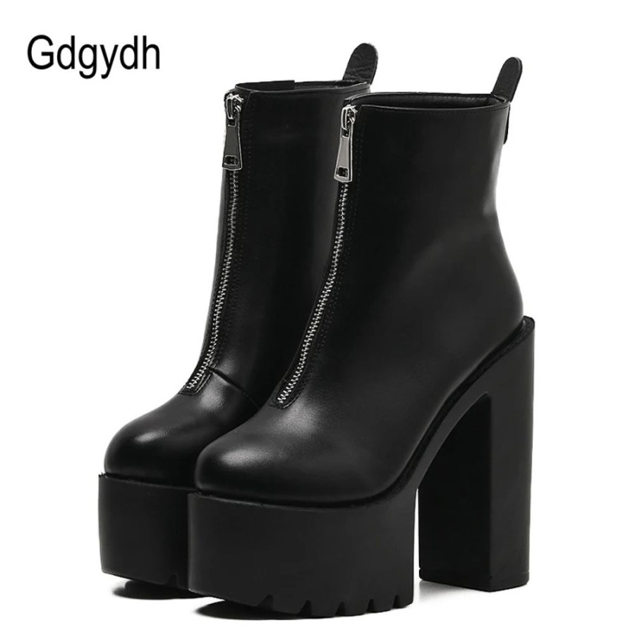 Fashion Kawaii Shop Shoes & Boots | Retro Zipper Shoes Black Shoes