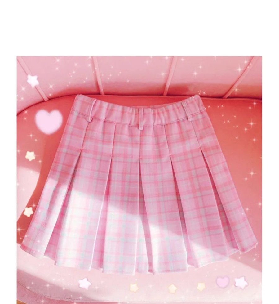 Fashion Kawaii Shop Skirts | High-Wai T Heart Pink P Eated Kirt Pink Skirt