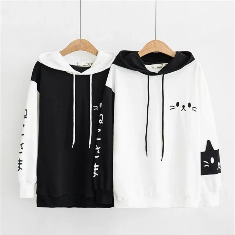 Fashion Kawaii Shop Sweaters & Hoodies | Kawaii Japanese Black & White Neko Sweater