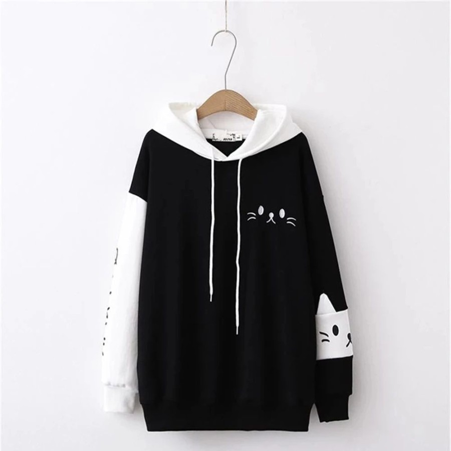 Fashion Kawaii Shop Sweaters & Hoodies | Kawaii Japanese Black & White Neko Sweater