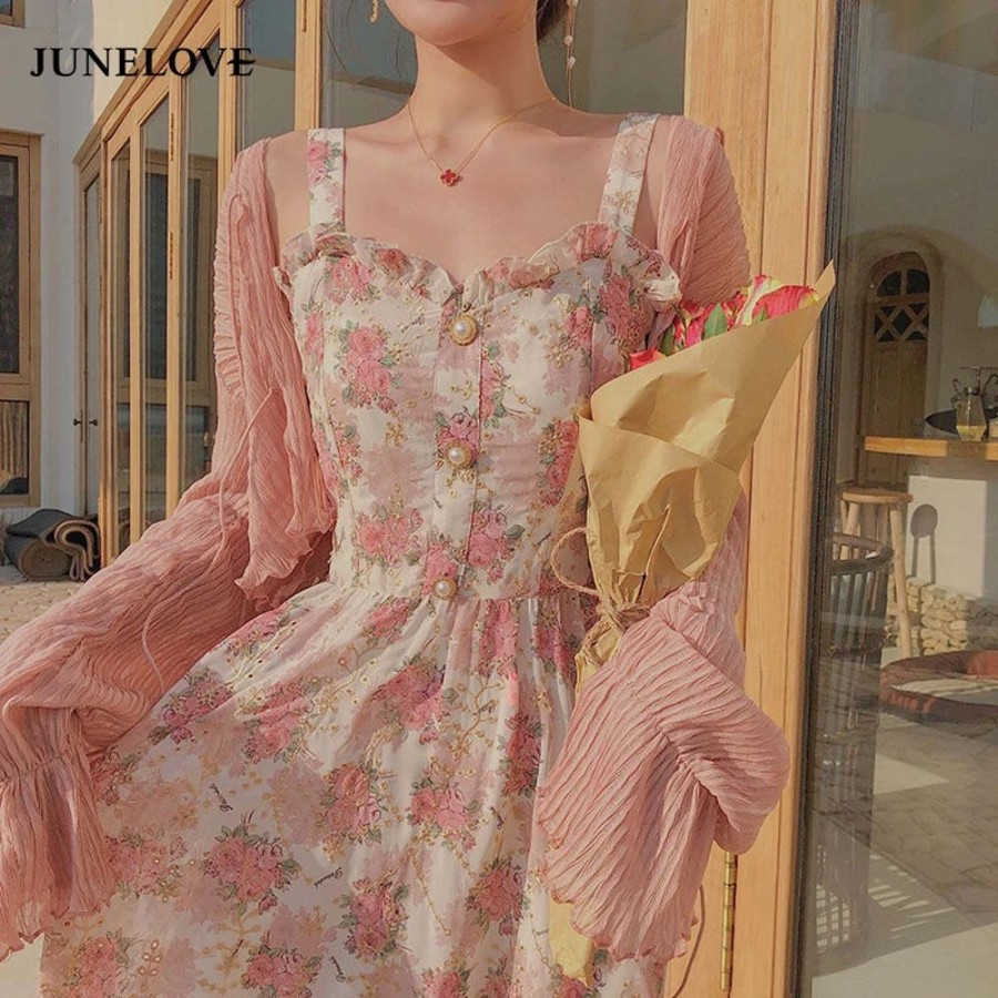 Fashion Kawaii Shop Dresses | Cute Summer Print Floral Vintage Long Dress