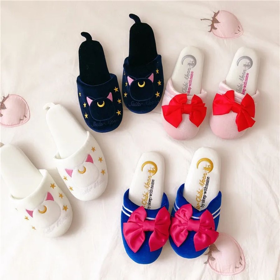 Fashion Kawaii Shop Slippers | Sailor Moon Tsukino Usagi Luna Cat Bowknot Slippers