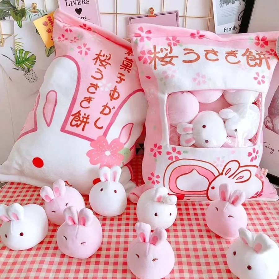 Toys Kawaii Shop | Kawaii Pink Pillow Of Mini Bunny Plushies